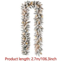 LanSuare 8.8FT Christmas Snowy Garland with Lights, Pre-lit Battery Operated Xmas Snowy Garland, Suitable for Mantle, Stairs, Fireplace, Outdoor, Home Decor