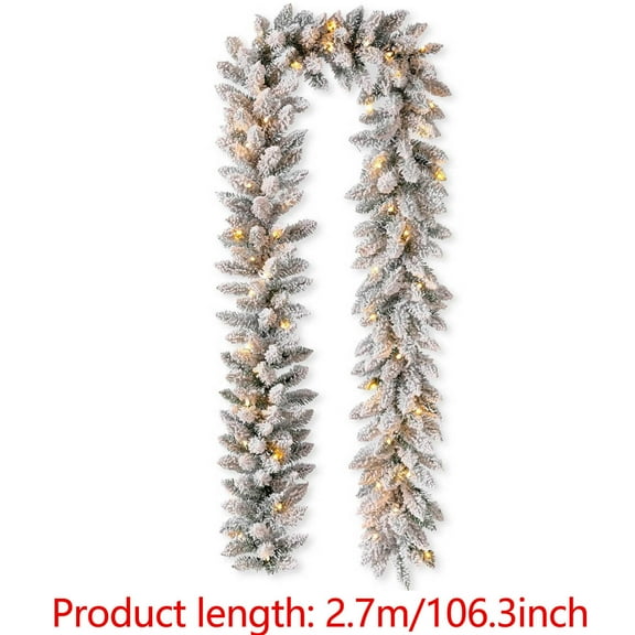 LanSuare 8.8FT Christmas Snowy Garland with Lights, Pre-lit Battery Operated Xmas Snowy Garland, Suitable for Mantle, Stairs, Fireplace, Outdoor, Home Decor