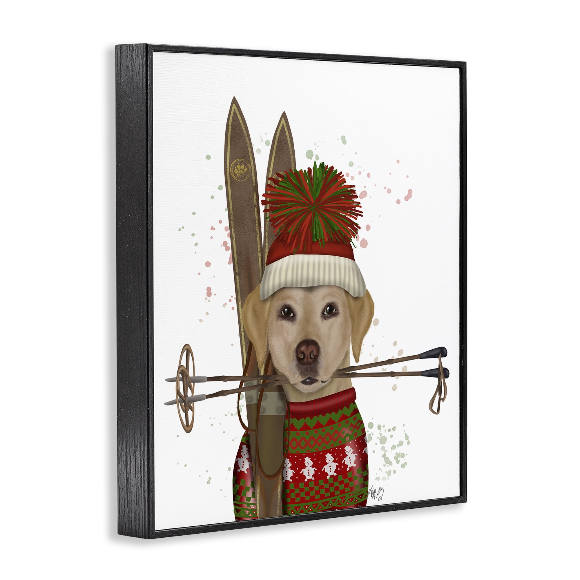 Stupell Industries Yellow Labrador Skiing Animals & Insects Painting Black Framed Art Prints Wall Art, 11 x 14