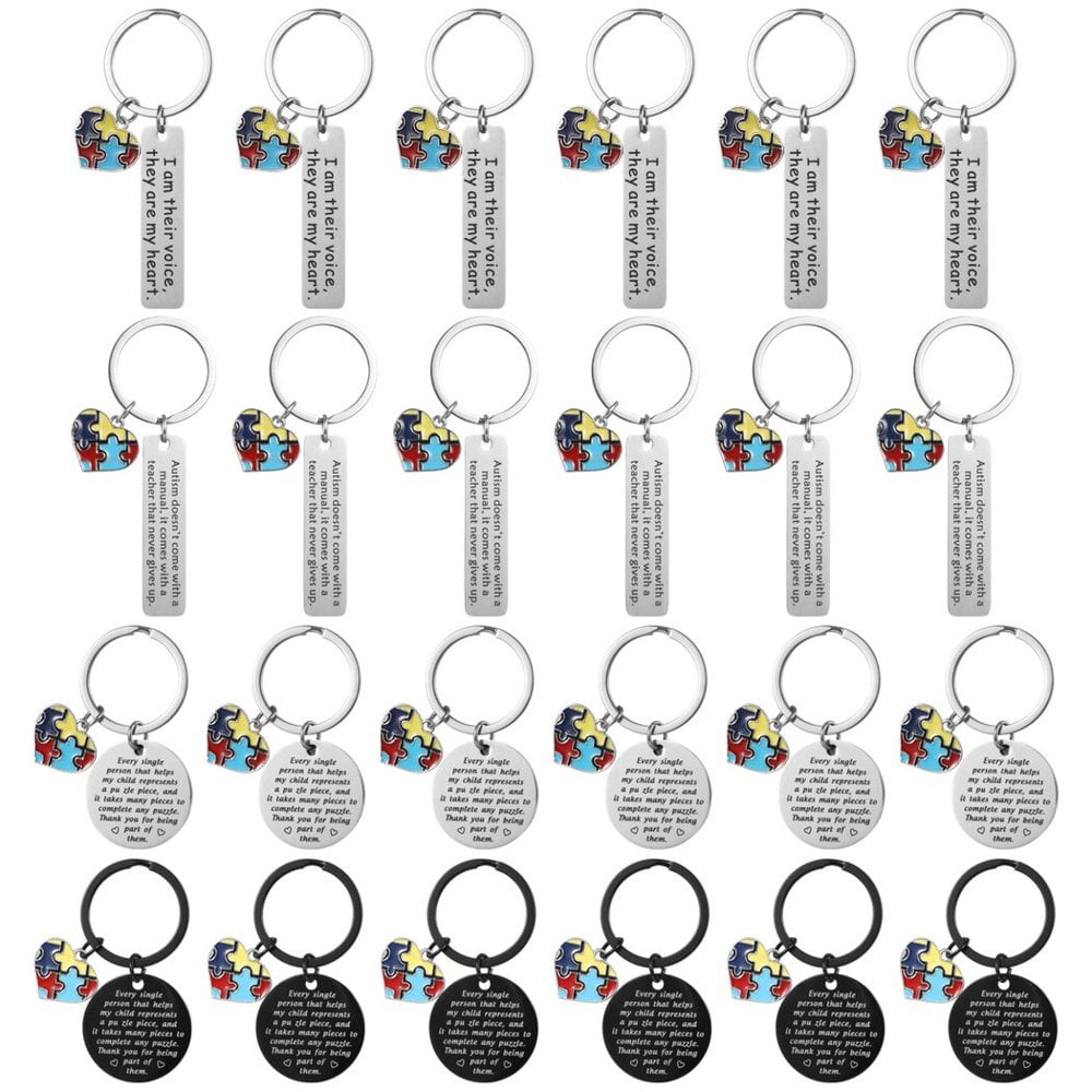 LEEYNEER Special Education Support Keychains  24 Pcs Autism Puzzle Charms  Appreciation Autism Gifts  ABA Therapist Thank You Tokens