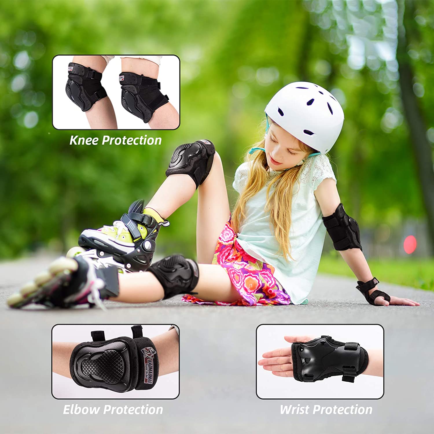 Haomaomao Kids/Youth Knee Pad Elbow Pads Wrist Guards Protective Gear Set,for Roller Skates Skating Skatings Cycling BMX Bike Skateboard Inline Scooter Riding Aldult Limit Sports Protective Device - image 5 of 7