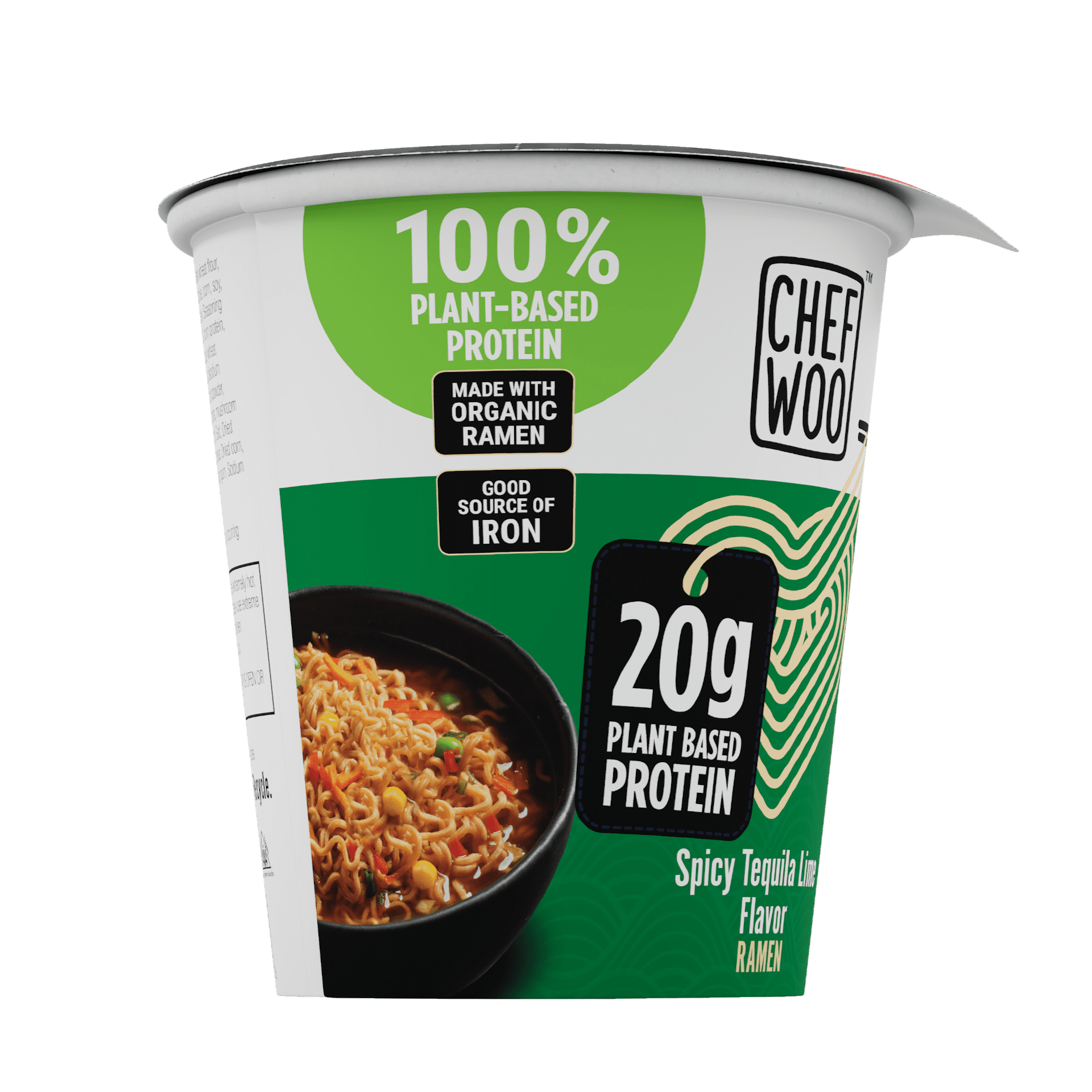 Chef WOO Spicy Tequila Lime Ramen, High Protein Noodles, 20g of Animal-free, Bioavailable Protein, 2.5 oz Cup