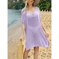thumbnail image 3 of DAKIMOE Womens Swimsuit Cover Up Summer Casual Crochet Hollow Out Coverup Short Sleeve Bathing Suit Bikini Swimwear Beach Dress, Purple, 3 of 5