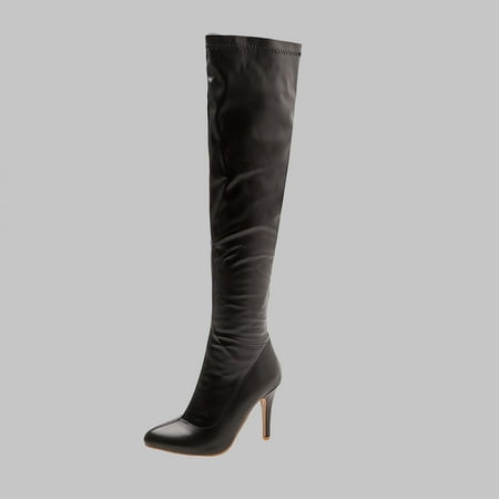 

Hinvhai Women s Patent Leather PU Thigh High Boots Clearance Fashion Classic Pointy Toe Side Zippe Comfy Sexy Stiletto High Heel Over the Knee Boots Black 9(42)