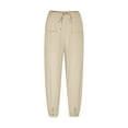 thumbnail image 7 of YUGYXL Womens Linen Tapered Pants Drawstring Stretch Waist Trousers Teen Girl Y2K Long Pants Fashion Casual Pants Beige M, 7 of 7