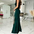 thumbnail image 4 of Gaecuw Beach Wedding Guest Dresses for Women V Neck Sleeveless Champagne Dresses Ankle Length Long Dresses Swing Party Dress Prom Dresses Polyester Flowy Graduation Dresses Solid Semi Formal Dress, 4 of 9