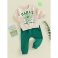 thumbnail image 3 of Suealasg Toddler Baby Boys Ireland Festival 2pcs Clothes Long Sleeve Crew Neck Letters Shamrock Sweatshirts + Long Pants Sets 6M 1T 2T 3T Kids Boys Spring Saint Patrick's Day Outfits, 3 of 9