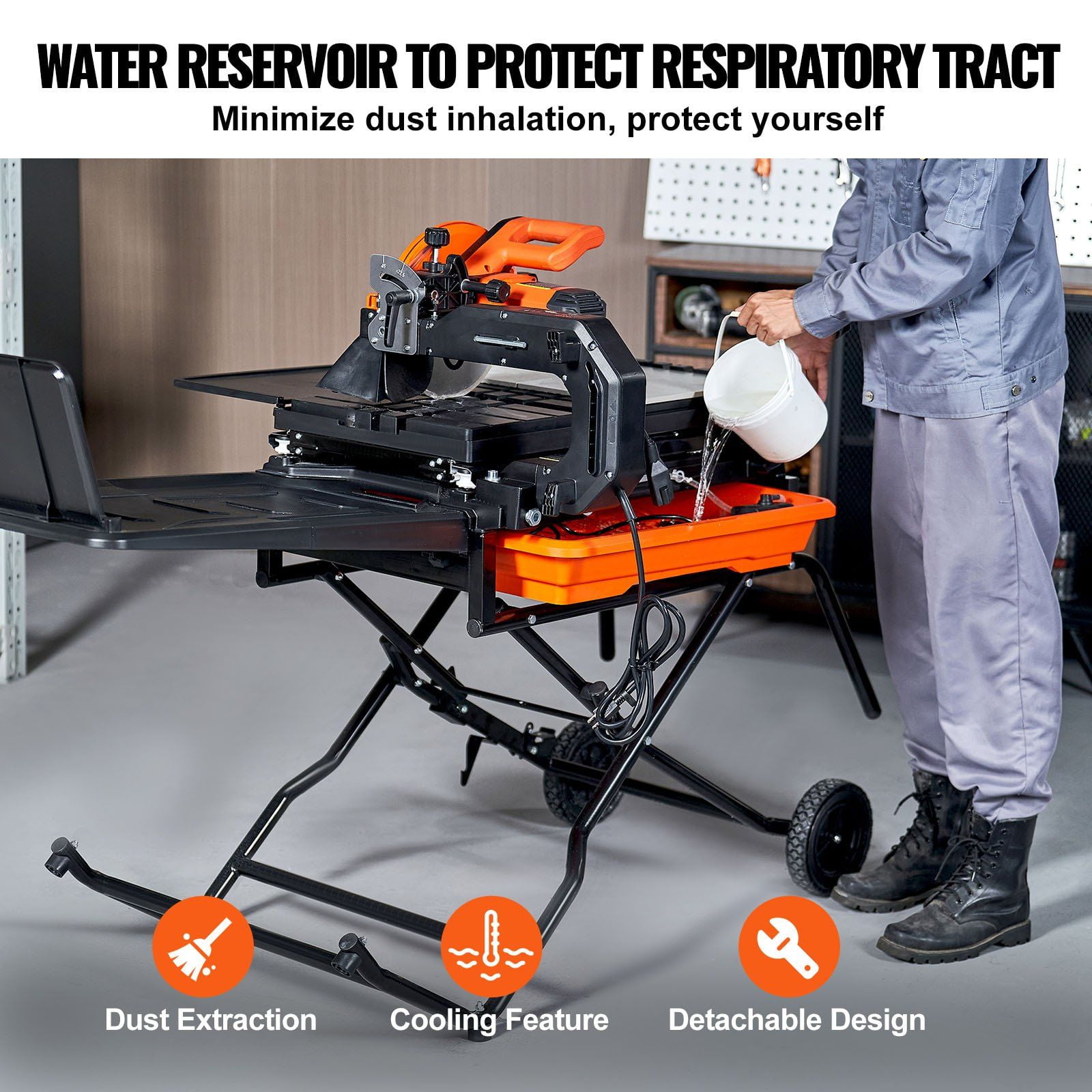 Heavy-Duty 10" Wet Tile Saw with Stand, 65Mn Blade & 4500 RPM Motor, Water Reservoir & Casters, 0-45° Miter Cutting for Ceramic Tiles, Stones