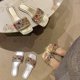 thumbnail image 5 of Glitter Jeweled Flats Square Toe Slippers Slide On Sandals, 5 of 6