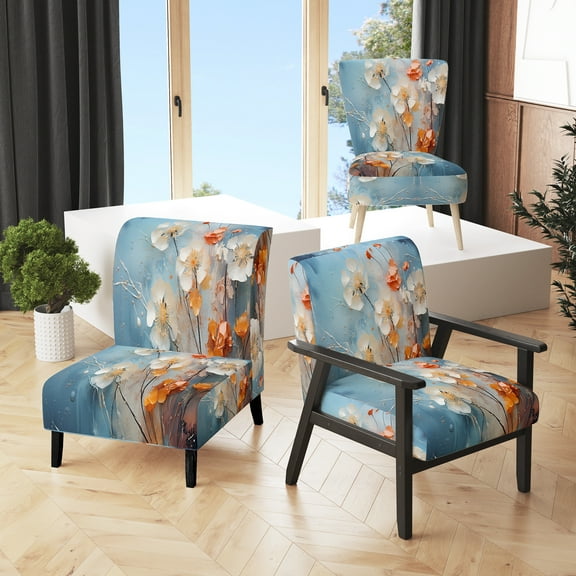 Designart "Dandelion pasture Melody" Coral Floral Upholstered Accent Chair - Traditional Arm Chair For Living Room