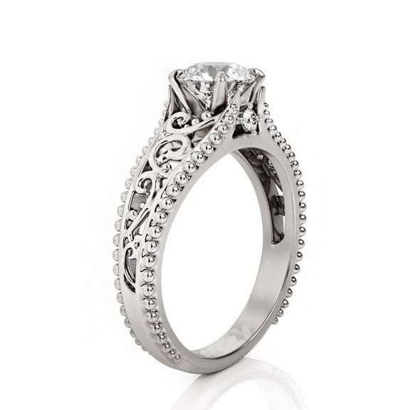 HeartsAndYou 2.6ct Round Cut Moissanite Engagement Ring for Women 18k White Gold over Silver Art Deco Filigree