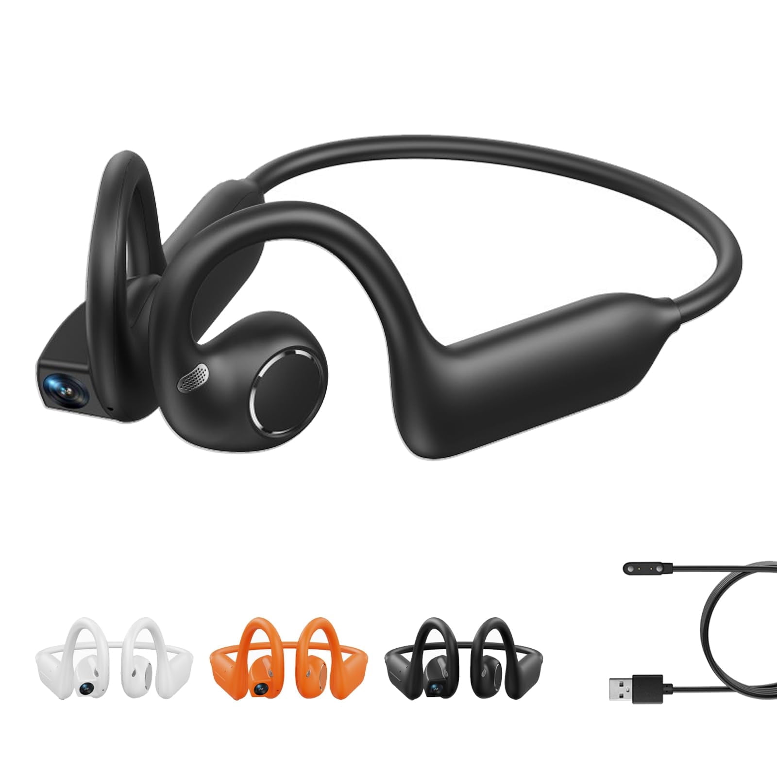 8MP Smart Camera Open-Ear Headset, E12 Bone Conduction Headphones, Bluetooth 5.4 Wireless Earphones for Running Cycling, AI Real-Time Translation Headphones