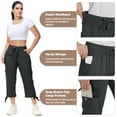thumbnail image 5 of Satankud Women's Cargo Capris Hiking Pants Lightweight Quick Dry Outdoor Athletic Casual Loose Comfy Elastic Waist with Pockets Dark Grey S, 5 of 9