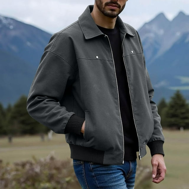 PEONAVET Mens Jacket Men's Fashion Motorcycle Solid Color Zipper Pocket Leather Long Sleeved Jacket