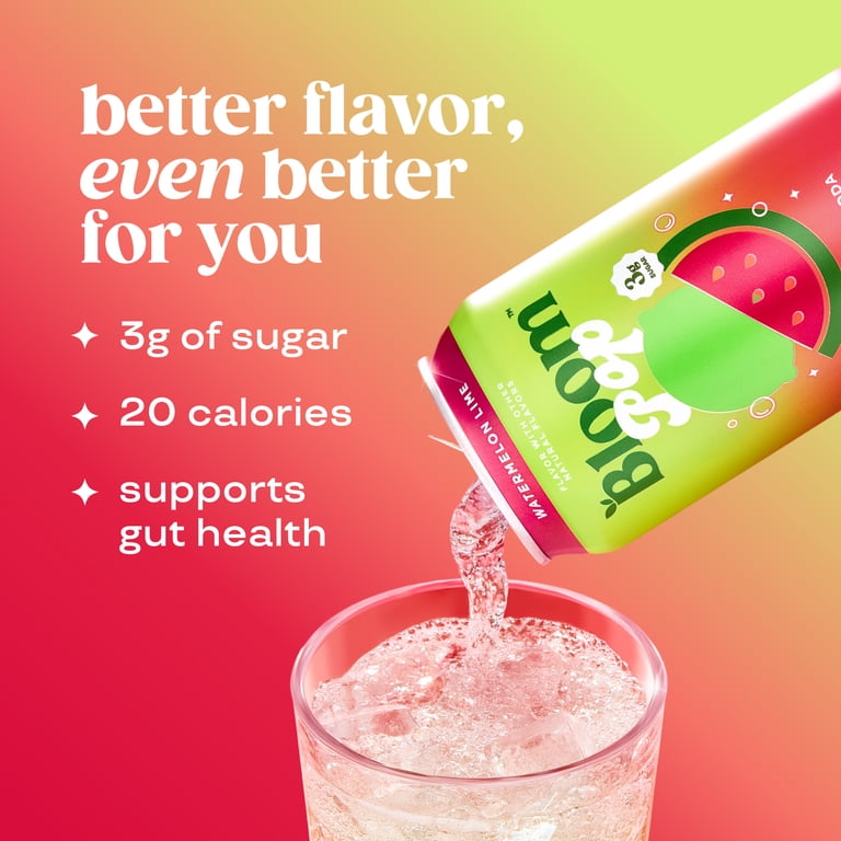 Bloom Nutrition Pop Prebiotic Soda, Watermelon Lime, 12 fl oz Can
