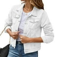 thumbnail image 1 of Women's Button Down Long Sleeve Cropped Denims Jean Jacket With Pockets, 1 of 5