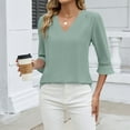 thumbnail image 5 of HongQid Women's 3/4 Sleeve Tops Dressy Casual Pleated V Neck Business Work Blouses Office Shirts, 5 of 9