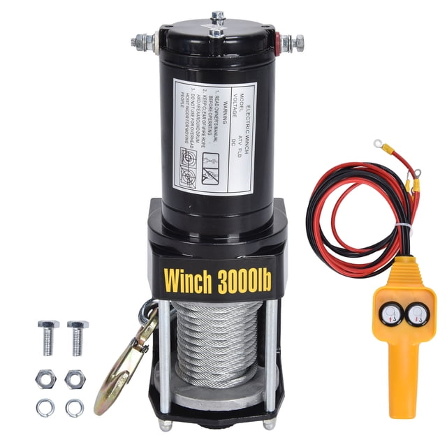 Kit de recuperación de cabrestante eléctrico con cable de acero para remolque de vehículos todoterreno, 12 V, 1367 kg