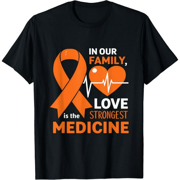 Leukemia Cancer Awareness Strongest Medicine Orange Ribbon T-Shirt