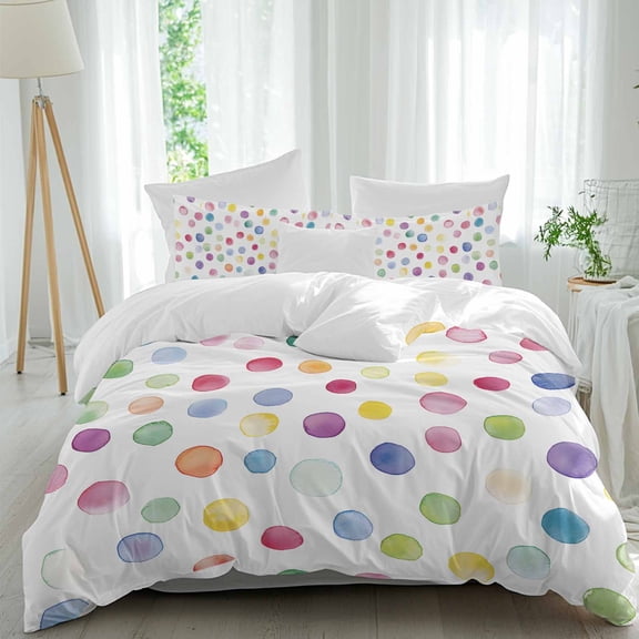 3 Piece Colorful Polka Dot Duvet Cover Set California King,Microfiber Comforter/Quilt Cover with Corner Ties and 2 Pillowcases,Rainbow Polka Dot Watercolor All Season Soft Bedding with Zipper Closure