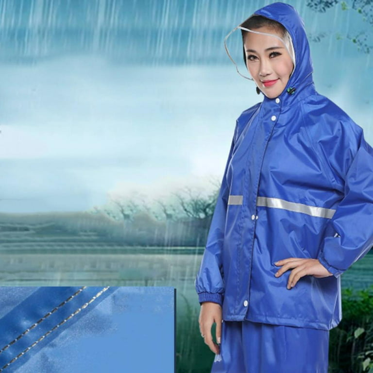 Rain Suit for Men Women with Hood Jacket & Trouser Suit Raincoat unisex Outdoor Waterproof, Size: XL, Blue