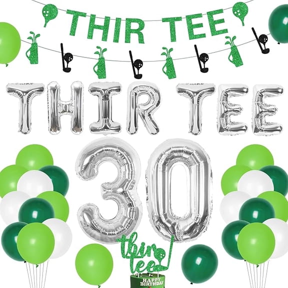 Golf 30th Birthday Decorations, 30th Birthday Decorations for Men, Thir-Tee Birthday Banner Cake Topper Glitter for 30th Golf Sports Theme Birthday Party Decorations