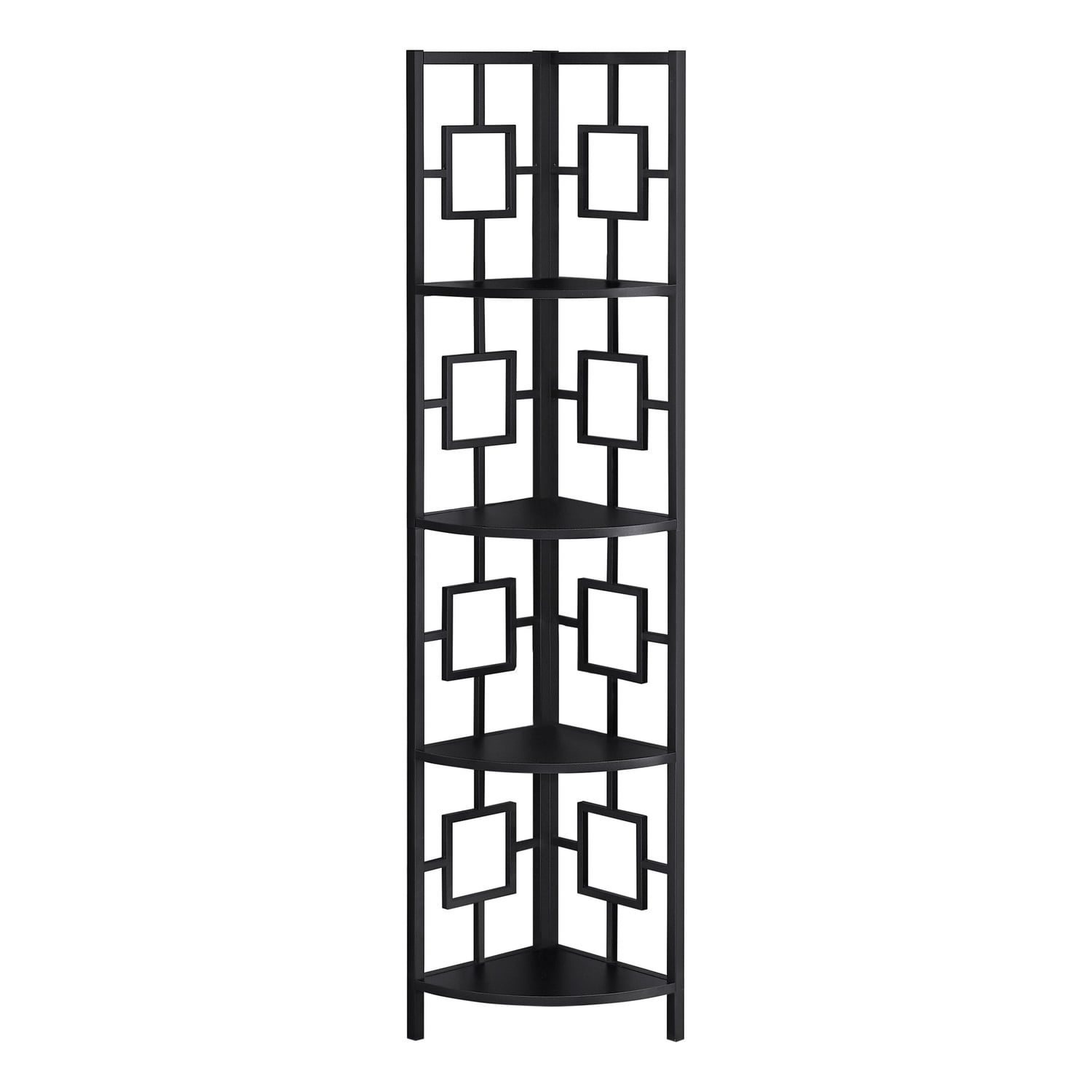 BOOKCASE 62"H / BLACK / BLACK METAL CORNER ETAGERE