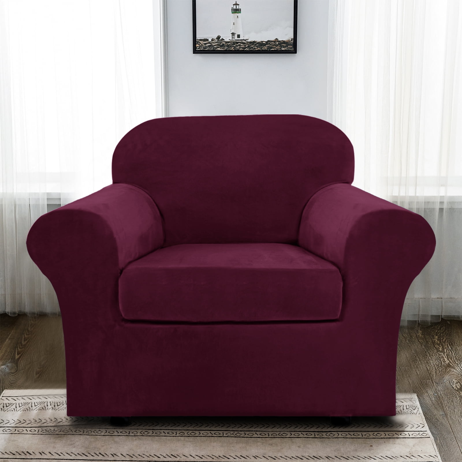 CJC 2-Piece Sofa Couch Covers, Velvet Armchair Slipcover for Separate Cushion Couch, Stretch Furniture Protector for Pets Kids, 9 Colors