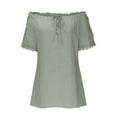 thumbnail image 5 of ZQGJB Plus Size Off the Shoulder Tops for Women Casual Lace Trim Short Sleeve Solid Color T-Shirts Loose Fit Comfy Pullover Oversized Tshirt Blouse Army Green L, 5 of 7