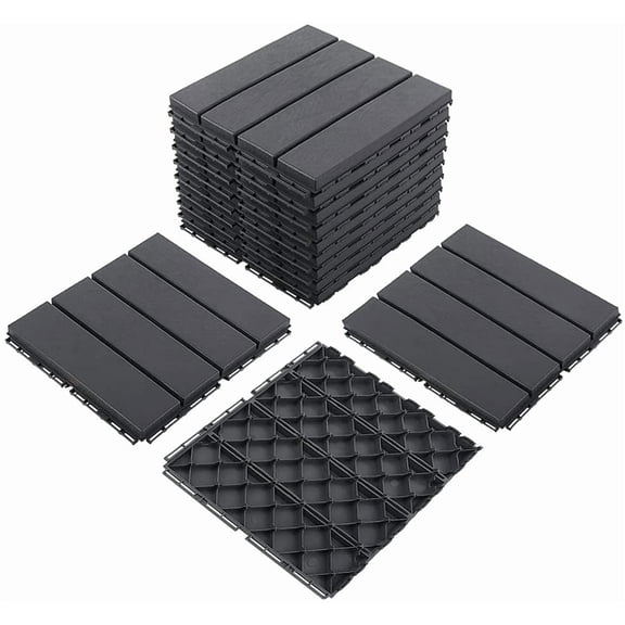 TOTAL Outdoor Living 12" x 12" Composite Deck Tiles,9 Pack Interlocking Plastic Flooring for Patio, Deck,and Outdoor Spaces, Dark Grey
