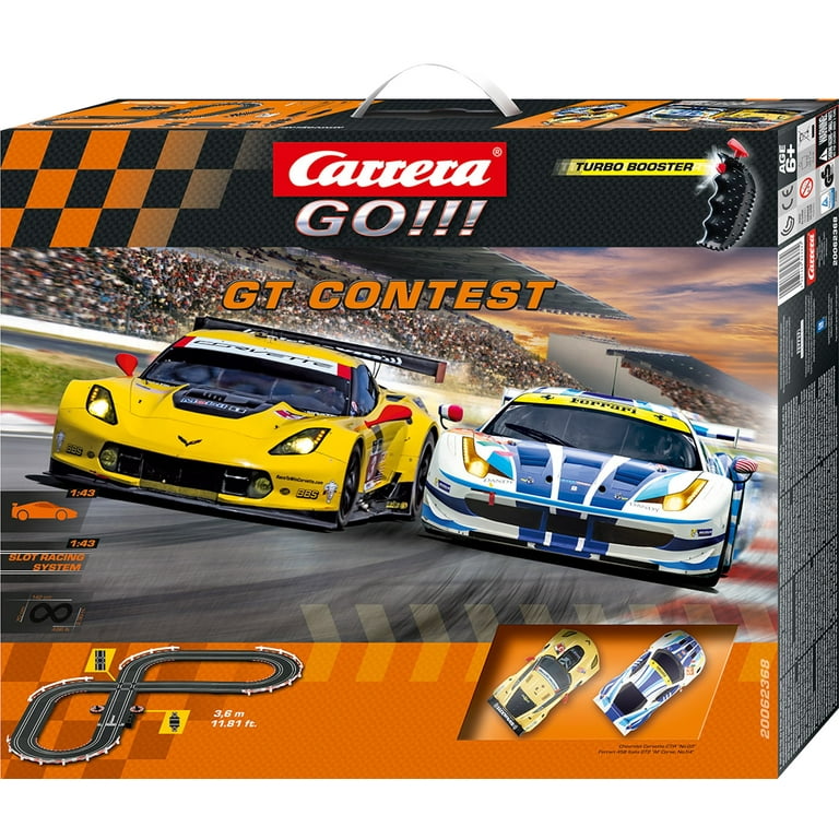 carrera go!!! gt contest 1:43 scale electric powered slot car race track  set - corvette vs ferrari