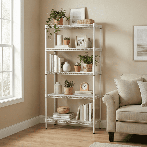 Enogets 5 Tier White Wire Shelving Unit for Kitchen Pantry,29.53" x13.78"x59.06",White