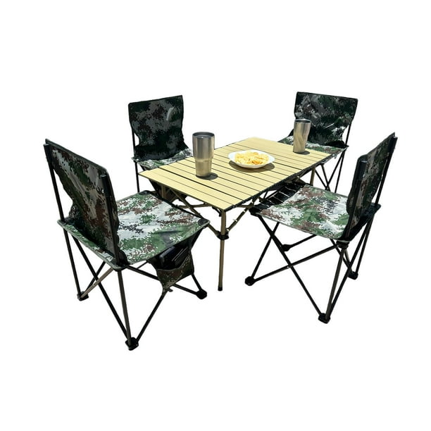 4 Sillas Plegables De Camping Y Playa Para Exterior Con Mesa verde oscuro