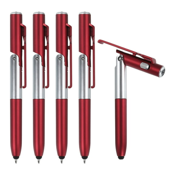 5pcs Multifunction Stylus Pen Capacitive Touch Screen Ballpoint Pens with LED Light, Foldable for Writing, Red