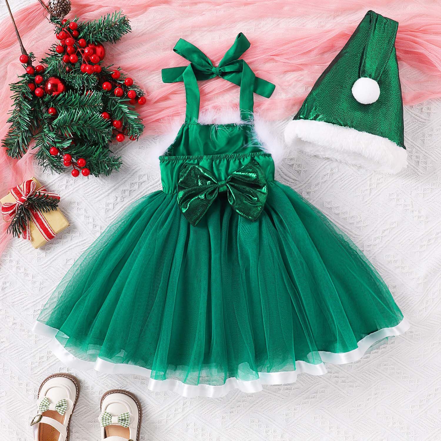 Robe Bébé Fille Père Noël - Rouge à Volants, Manches Longues, Pour Fête De Noël 6 Mois-5 Ans