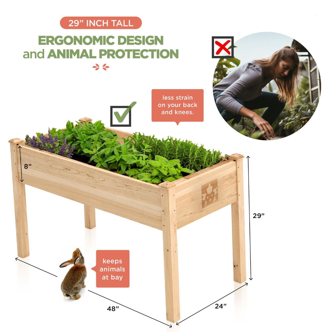 Raised Garden Bed - Elevated Wood Planter Box with Bed Liner for Backyard, Patio, Deck, Balcony - Natural Cedar Raised Planter Box with Legs Maple99