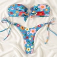 thumbnail image 5 of Womens 2 Piece Swimsuits Fashion Flower Print Gathering Backless Split Bikini Blue Womens Bathing Suits S, 5 of 5