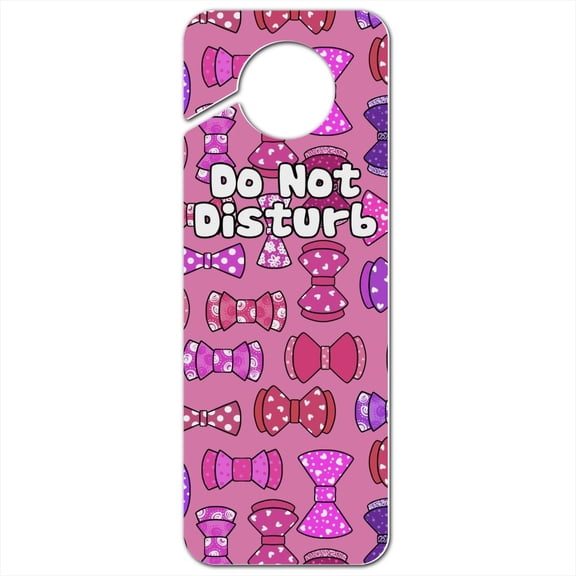 Cute Girly Pink and Purple Bows Pattern Plastic Door Knob Hanger Sign