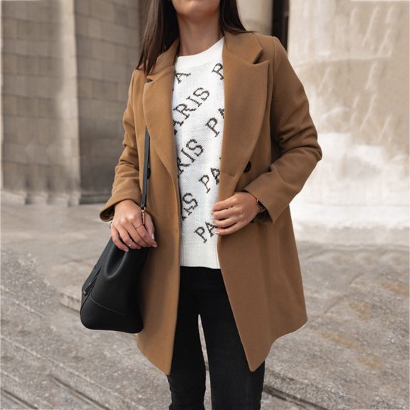 Vedolay Coat for Women Casual Blazer Jackets for Women 2023 Long Sleeve Cloth with Pockets,Brown XL