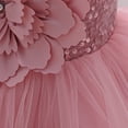 thumbnail image 6 of IDOPIP Toddler Flower Girl Dress Wedding Pageant Sparkle Sequin 3D Flowers Dress Asymmetric Shoulder Birthday Formal Tutu Dresses Party Gown 18-24 Months Dusty Pink, 6 of 9