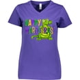 thumbnail image 3 of Inktastic Happy Mardi Gras Cute Alligator with Beads Women's V-Neck T-Shirt, 3 of 5