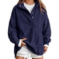 thumbnail image 2 of Sweatshirt for Women Oversized Henley Neck Pullover Top Fall Outfits,Snap Button Up Pullover Tops,Quilted Placket Detail,Loose Drop Shoulder Fit,Tunic Sweatshirt,Fall Winter Fashion Outfits Navy 2XL, 2 of 6