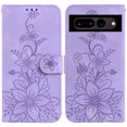 thumbnail image 2 of Compatible with Google Pixel 7 Pro Embossed Lily Wallet Case with Card Holder PU Leather Flip Cover, 2 of 5
