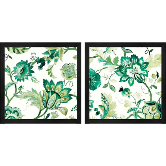 Great Art Now Green Capri Floral by Lanie Loreth, 2 Piece Framed Art Set Each 13.25"W x 13.25"H