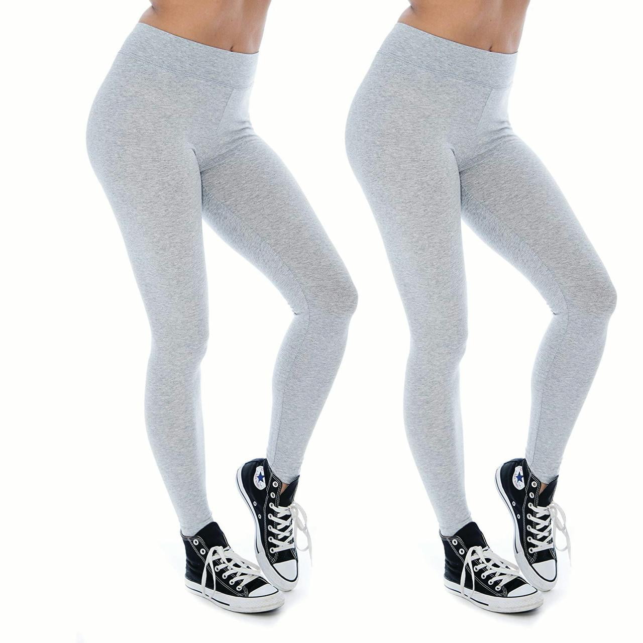 Women & Plus Soft Cotton Active Stretch Ankle Length Lightweight Leggings : 2PK-H Grey/H Grey (Ankle Length), M