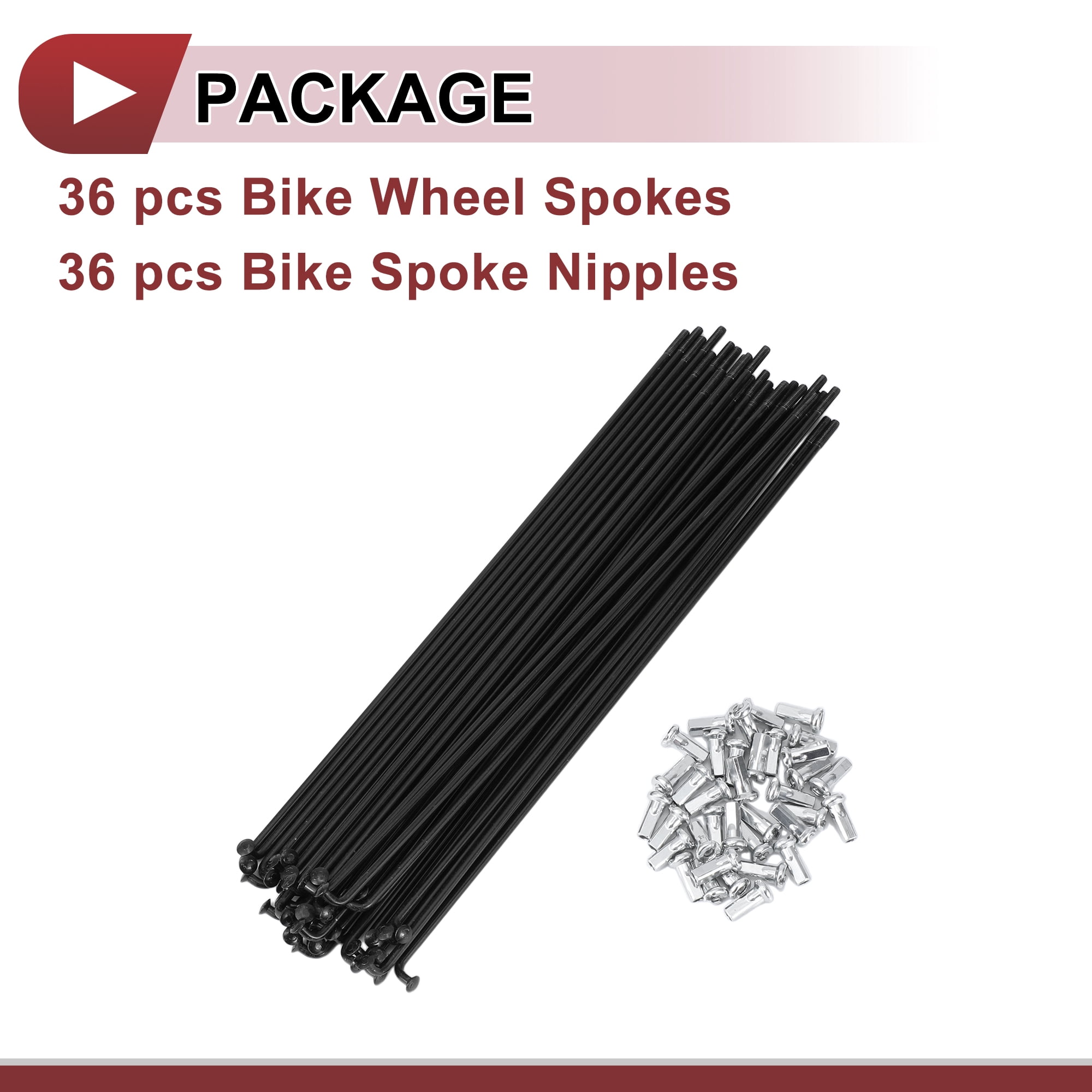Unique Bargains 36 Set 12G Bicycle Spokes 12G Bike Wheel Spokes 45 Steel Black-210mm