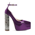 thumbnail image 2 of XYD Women Pointed Toe Platform Strappy Pumps Ankle Strap Buckled Crystal Block Heels Sexy Dressy Party Prom Shoes Size 4.5 Purple, 2 of 4