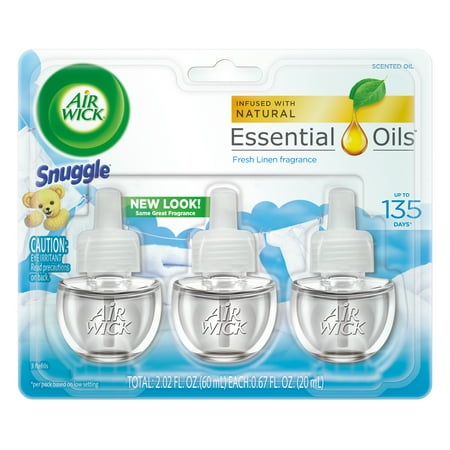 Three Wick Glass - Air Wick Scented Oil 3 Refills, Snuggle Fresh Linen, (3X0.67oz), Air Freshener