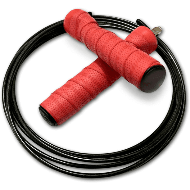 Cuerda para saltar de velocidad para fitness, con asas antideslizantes ajustables y sin enredos, y bandas para el sudor.