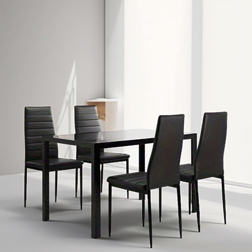 5 Pieces Dining Table Set for 4,Kitchen Room Tempered Glass Dining Table ,4 Faux Leather Chairs ,Black